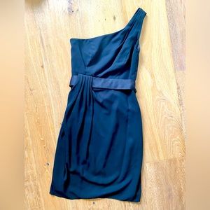 One Shoulder Black Chiffon Dress with Belt